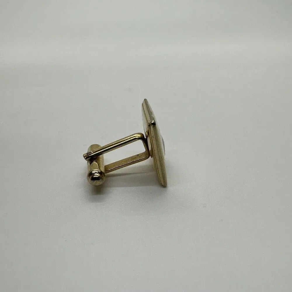 Vintage Gold Cufflinks With Matching Tie Clip White gem Antique Set